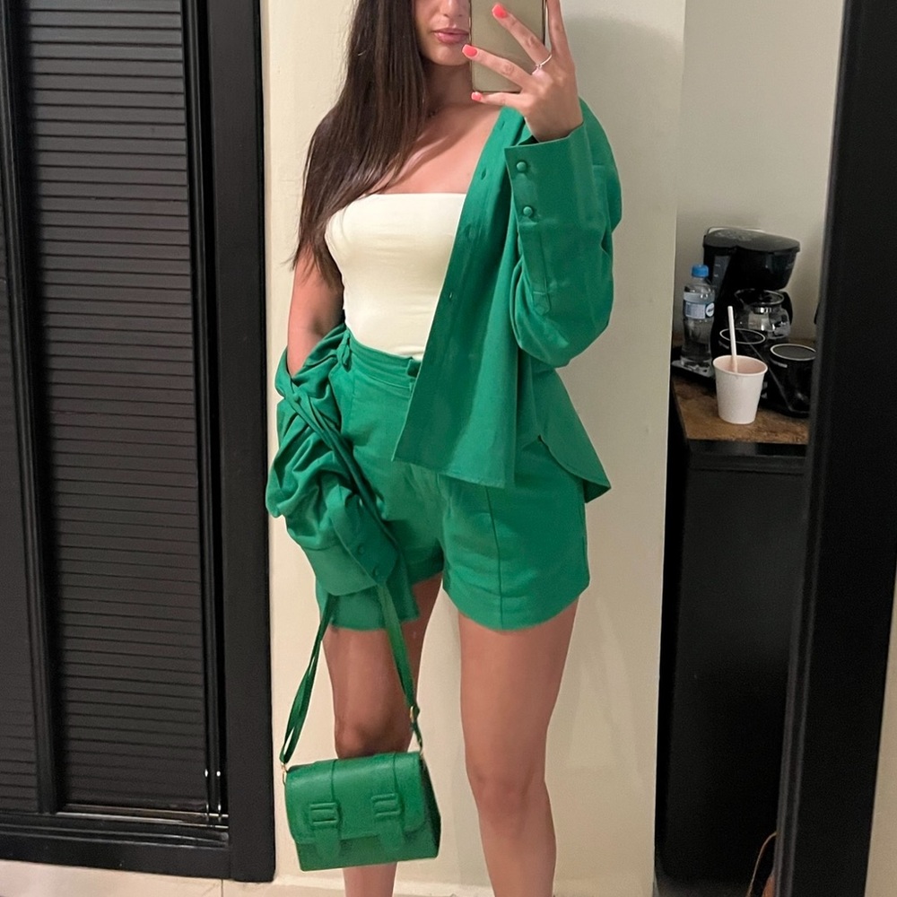 Green Meshki Button Down with FREE MATCHING PURSE
